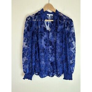 Chicos 6 S Blouse Top Velvet Burnout Button Up Shirt Floral Art To Wear